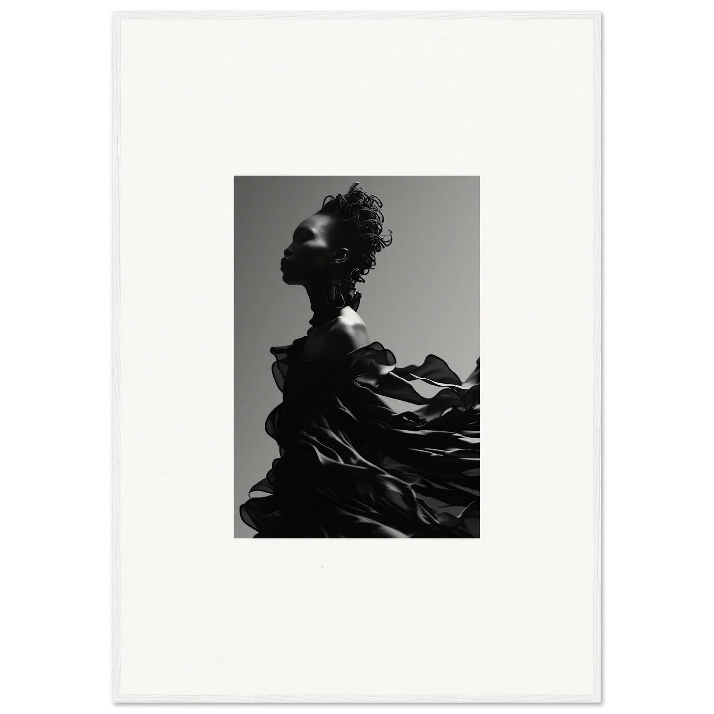 Dramatic silhouette of a figure with flowing, billowing fabric.