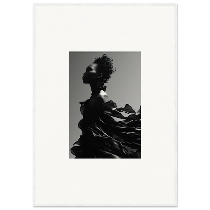 Dramatic silhouette of a figure with flowing, billowing fabric.