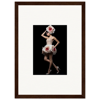 Framed wall art of a dancer in a rose-adorned dress for energetic room decor