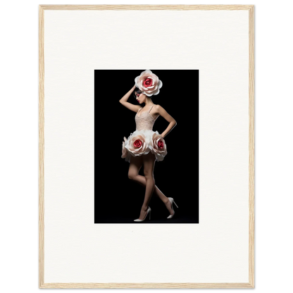 Elegant figure in dress with pink roses, perfect for chaos womb room decor or framed wall art