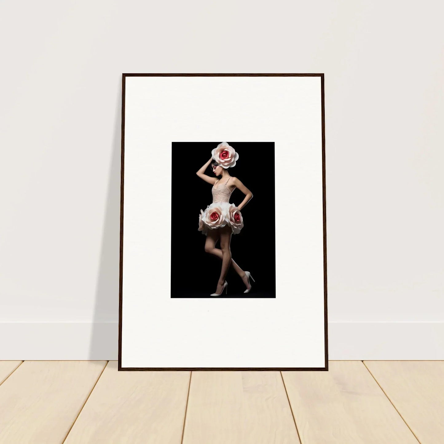 Framed wall art of a person in a floral costume for vibrant room decor, Chaos Womb