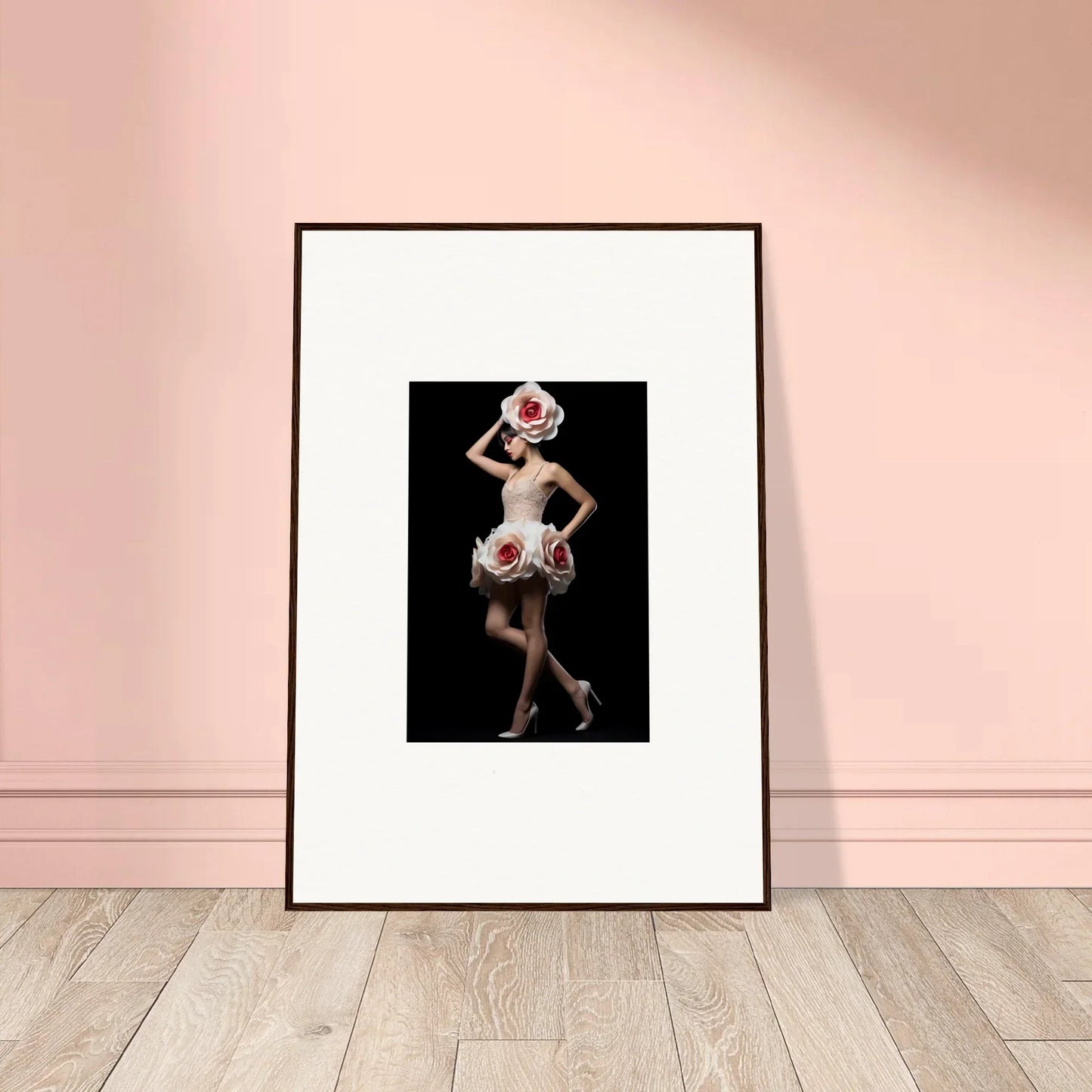 Framed wall art of a dancer in floral costume for unique room decor, Ebullient Chaos Womb