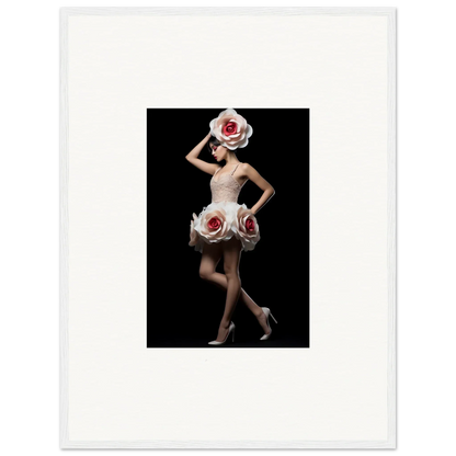 Elegant figure in a dress with oversized pink roses for Chaos Womb wall art decor