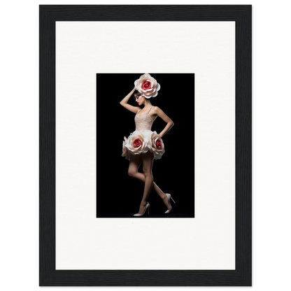 Elegantly posed dancer in oversized rose dress for Ebullient Chaos Womb wall art