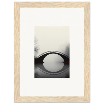 Framed black and white canvas print of an arched bridge reflecting in calm water for room decoration