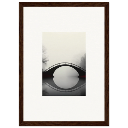 Arched bridge reflecting in misty water, perfect for room decoration as a canvas print