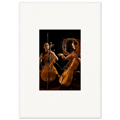 Cellos in dramatic lighting create a striking canvas print for stunning room decor