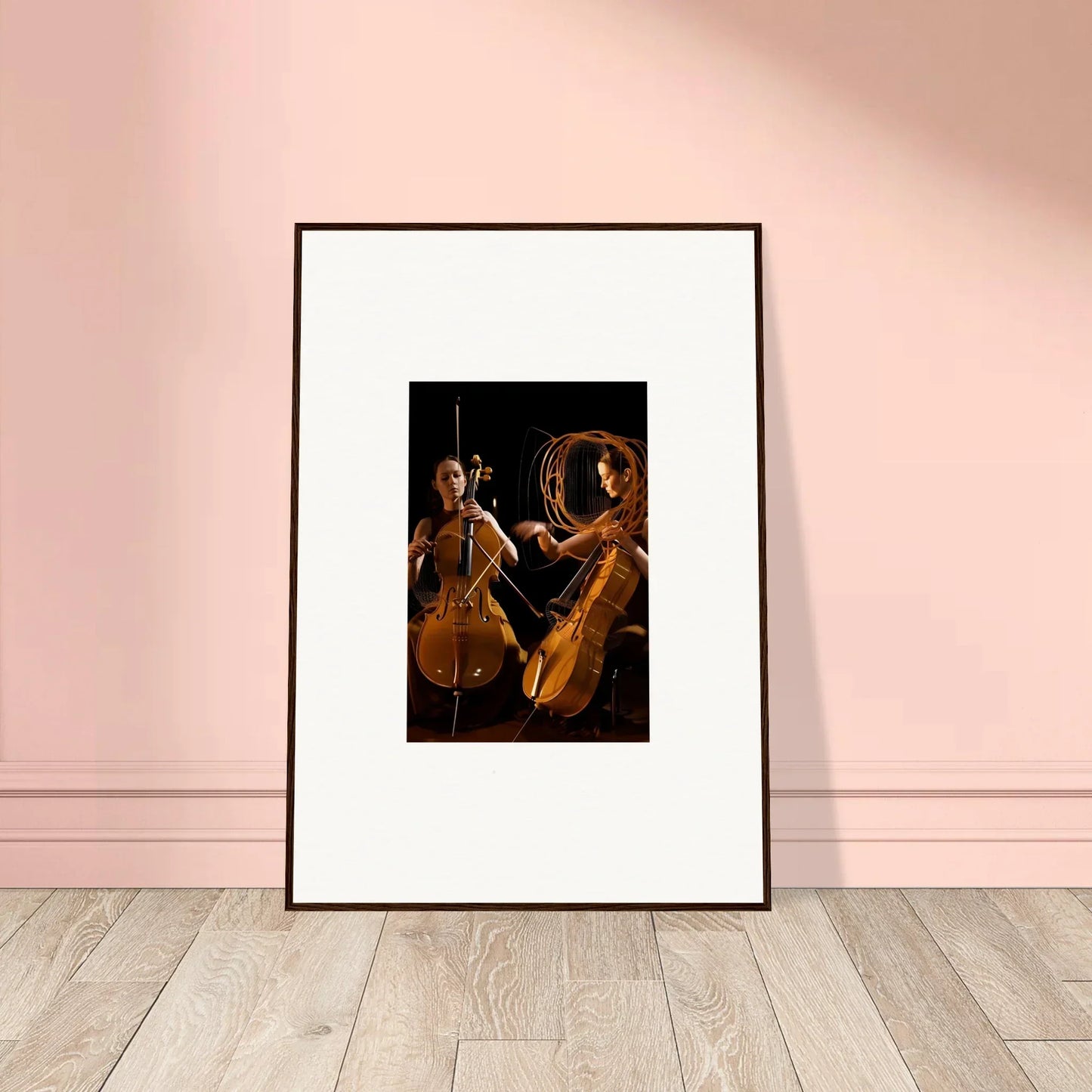 Framed wall art featuring two musicians in a dramatic setting, perfect for room decor