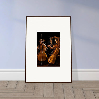 Framed wall art of musicians with string instruments, ideal room decor in warm tones