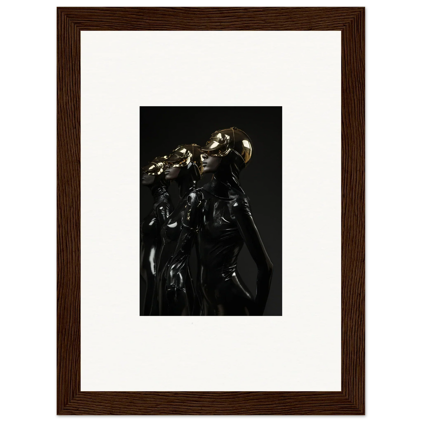 Framed photograph of shadowy figures performing on stage.