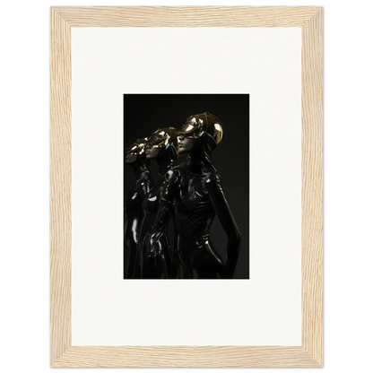 Framed artwork depicting dark, shadowy figures in a dramatic pose.