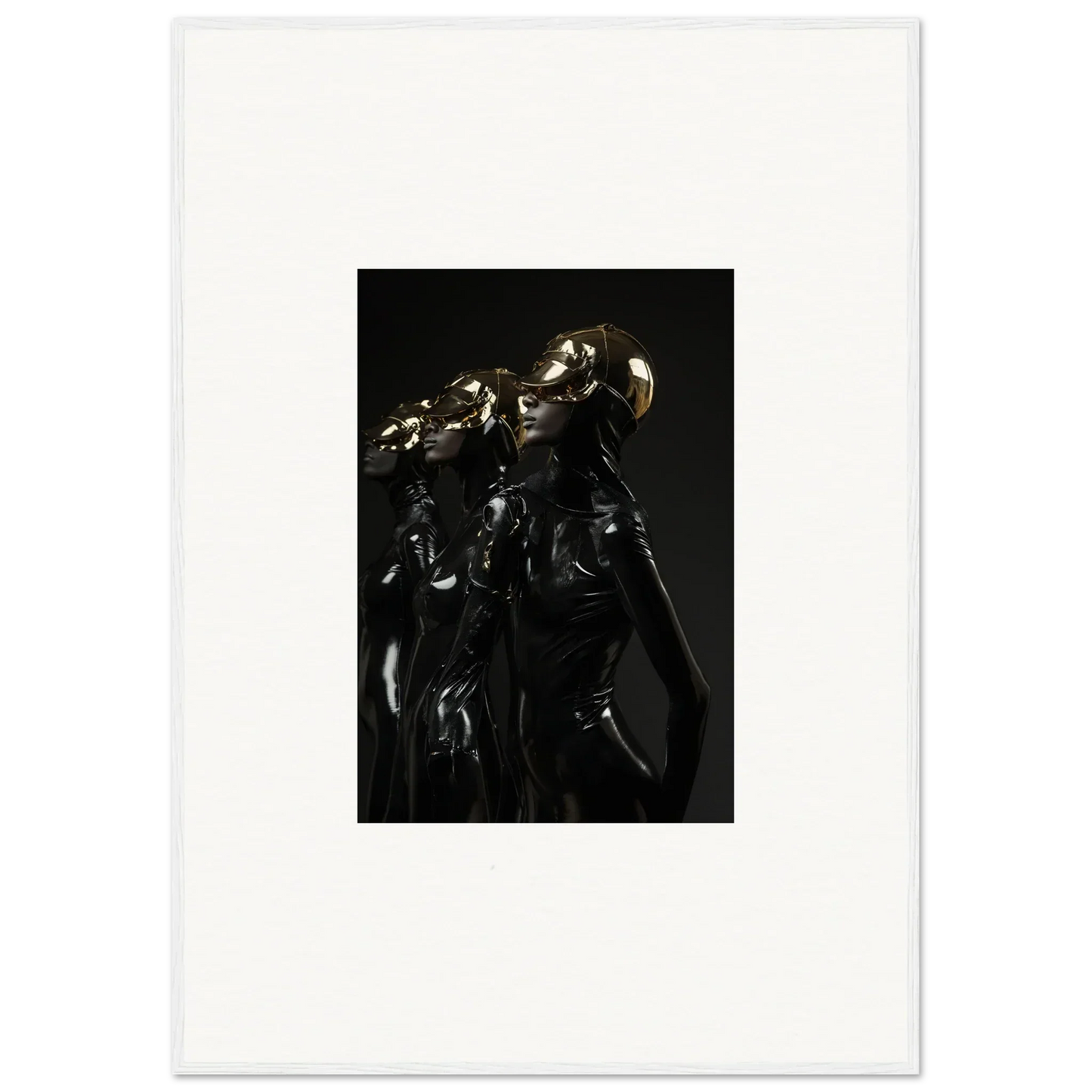 Dark, metallic sculpture or figurine with intricate details and a reflective surface.