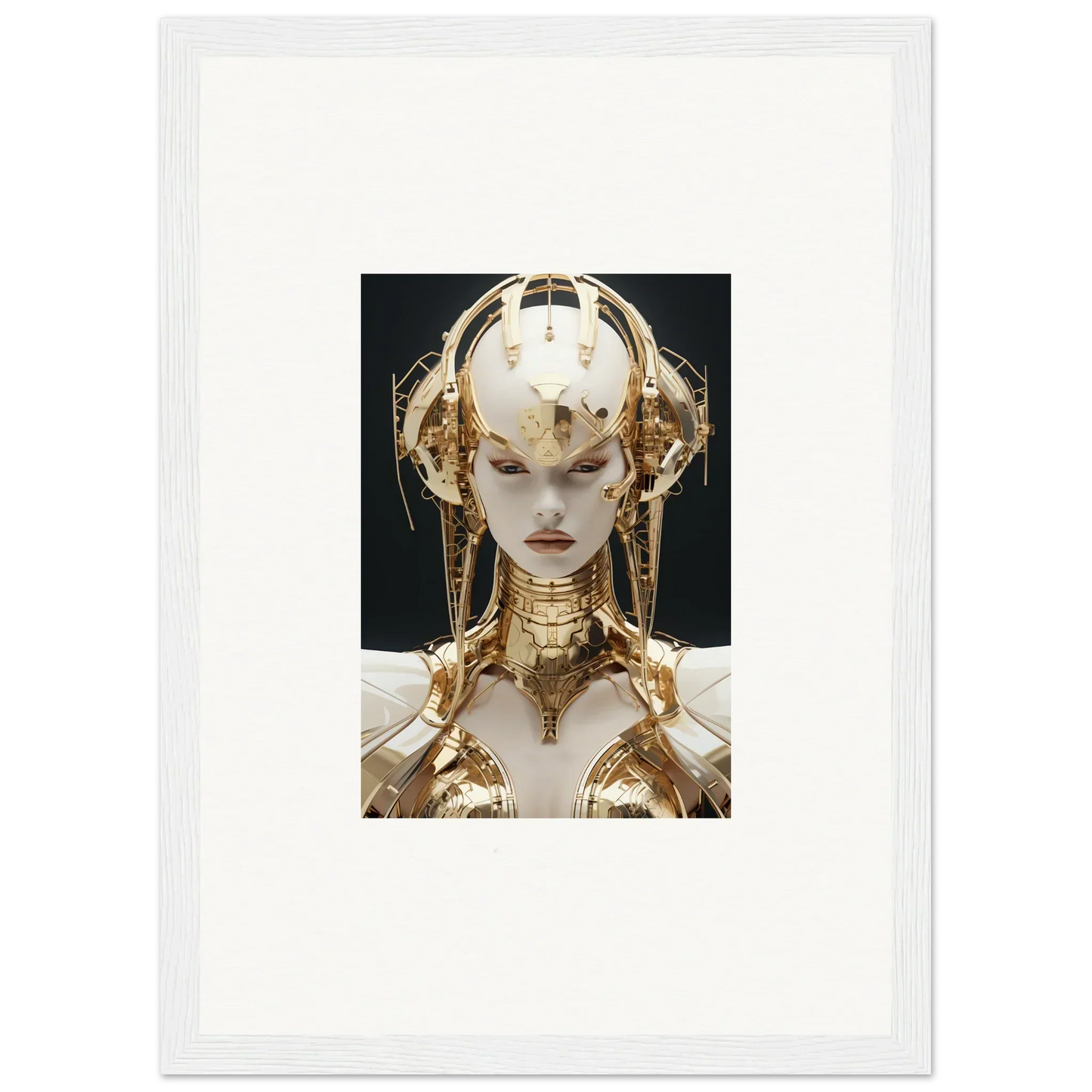 Futuristic golden robotic figure with ornate headdress in a golden melodies canvas print