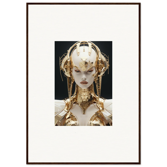 Futuristic golden robotic figure with ornate headdress for golden melodies canvas print