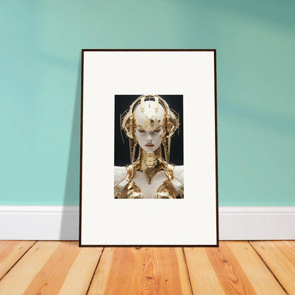 Framed canvas print of a figure in a golden headdress for stylish room decoration