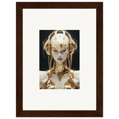 Futuristic golden robotic figure with ornate headdress for golden melodies room decoration canvas print