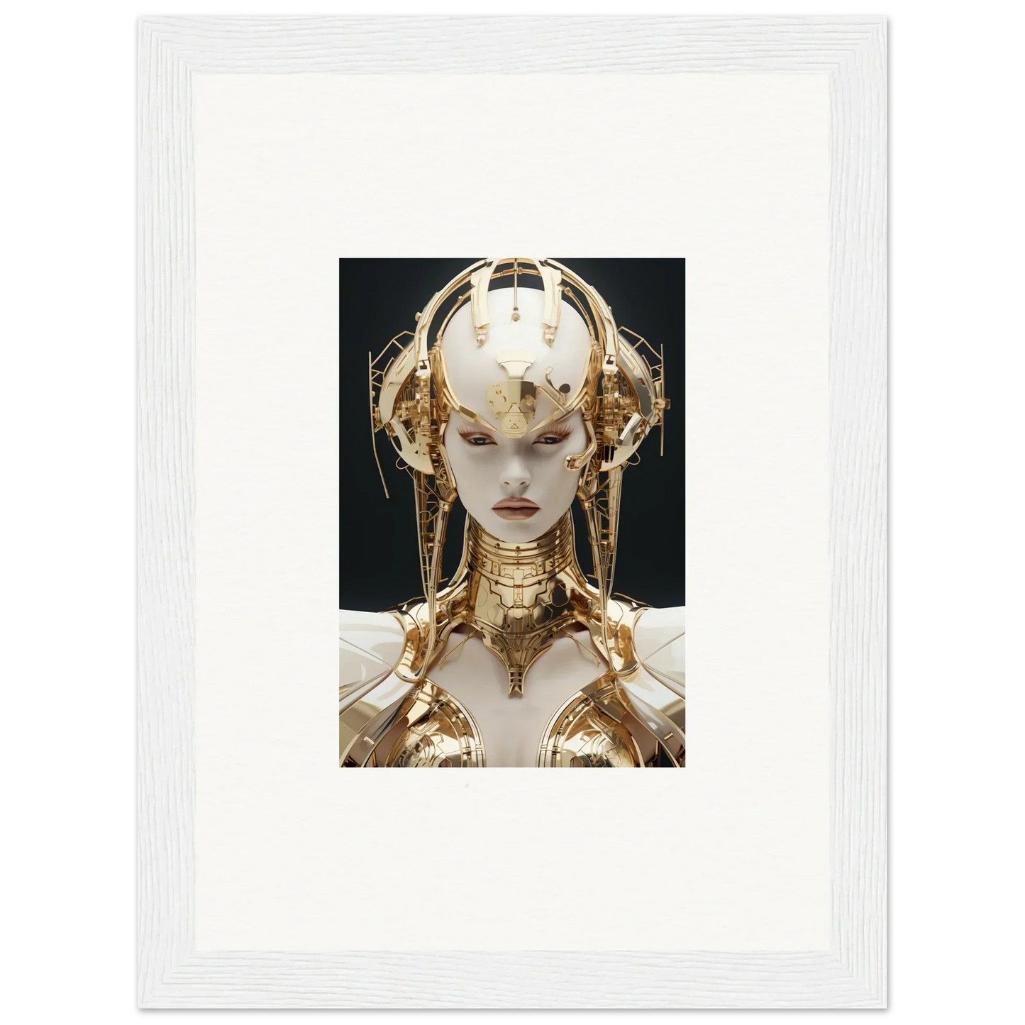 Futuristic golden robotic figure with ornate headdress for golden melodies canvas print