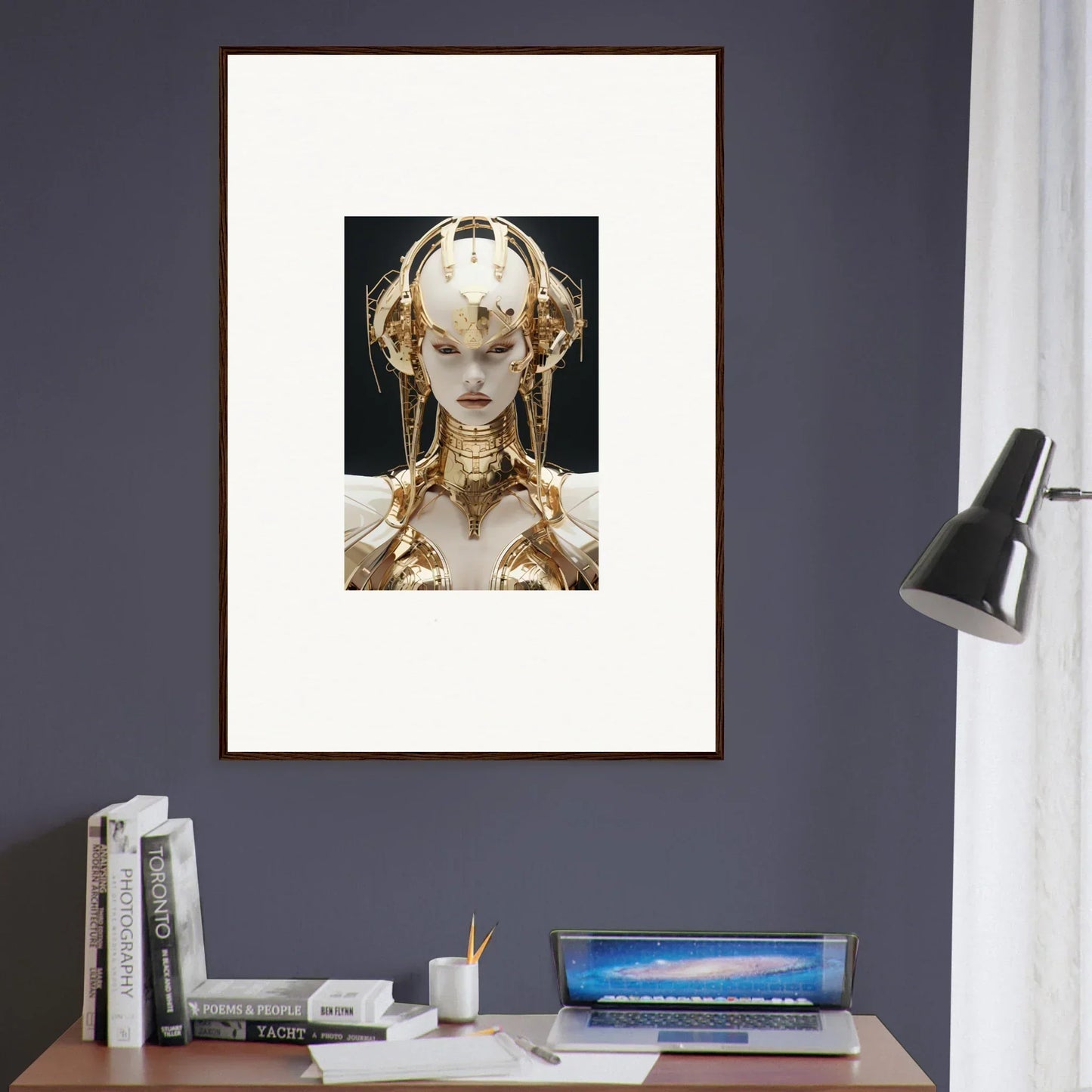 Framed canvas print of a golden figure, perfect for golden melodies-inspired room decoration