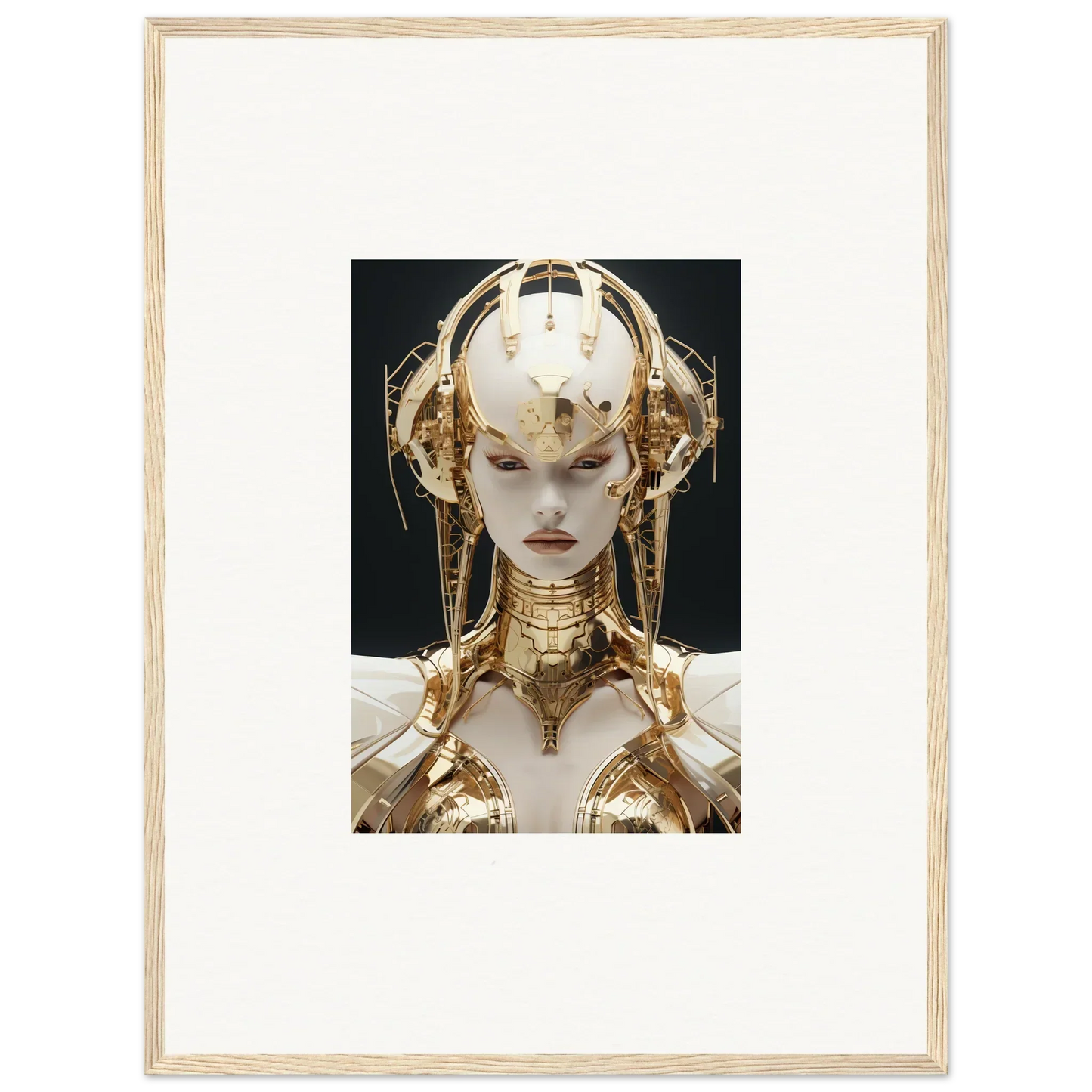 Futuristic humanoid robot with golden features, perfect for canvas print room decoration