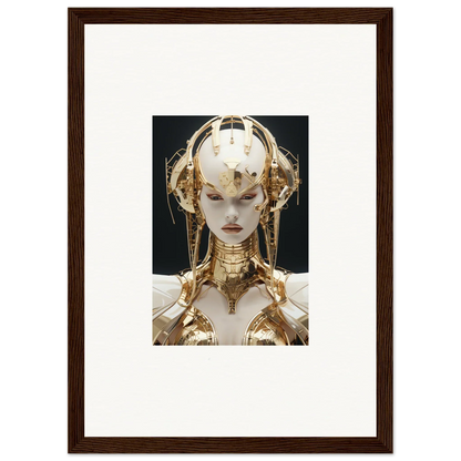 Futuristic golden robotic figure with headdress, perfect for room decoration canvas print