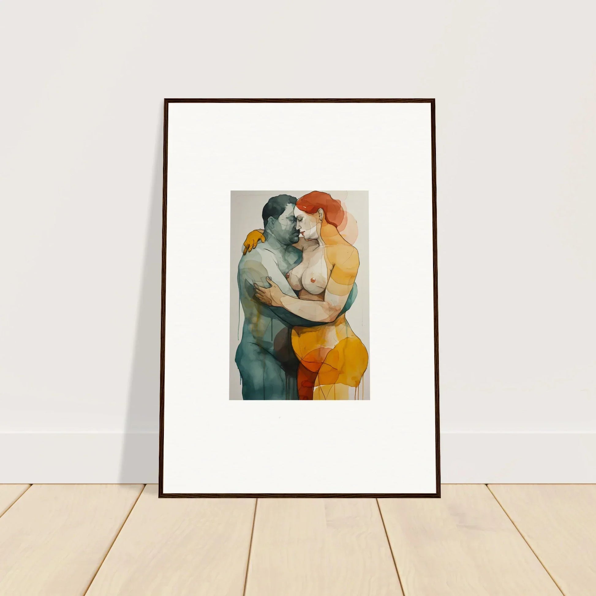 Framed wall art of vibrant patina embrace painting for elegant room decor