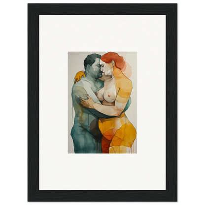 Framed wall art of Echoed Patina Embrace depicting nude figures in an intimate embrace