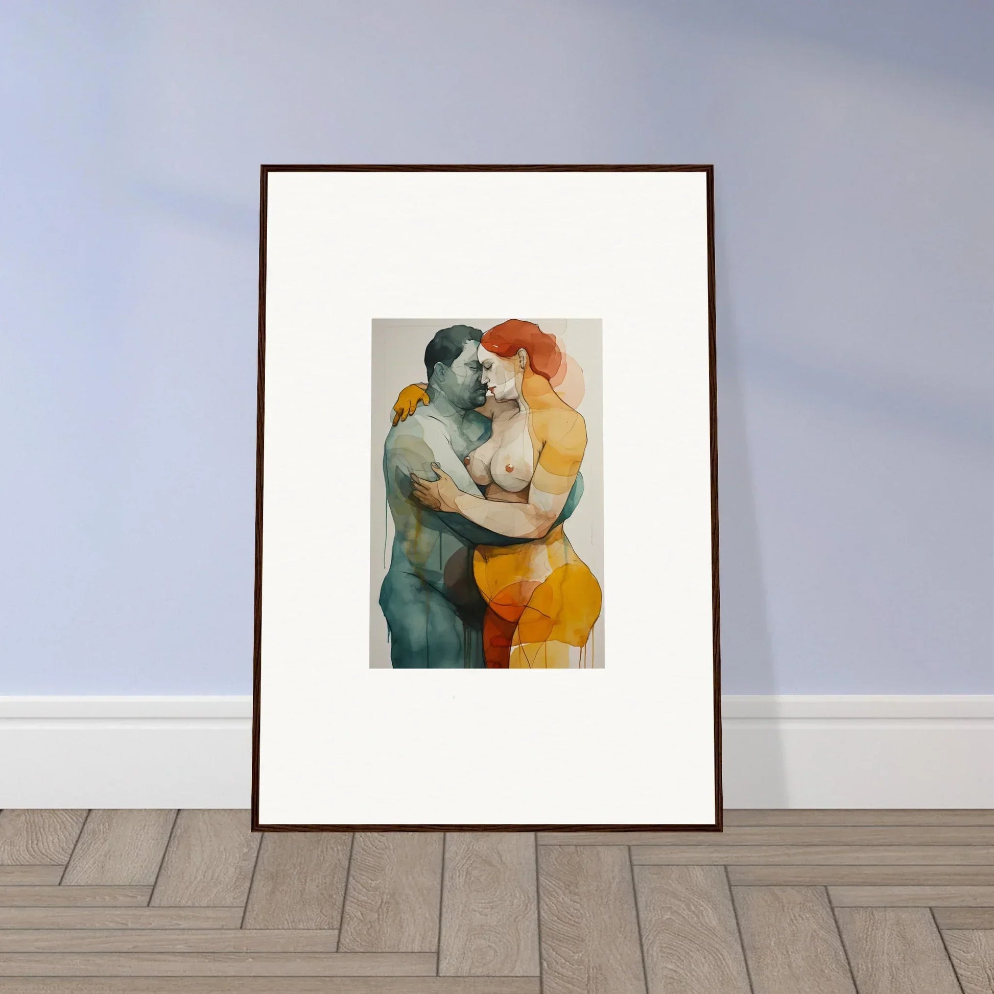 Framed wall art of colorful patina embrace, perfect for modern room decor