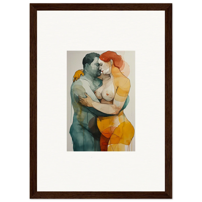 Framed watercolor of patina embrace for elegant room decor and timeless wall art