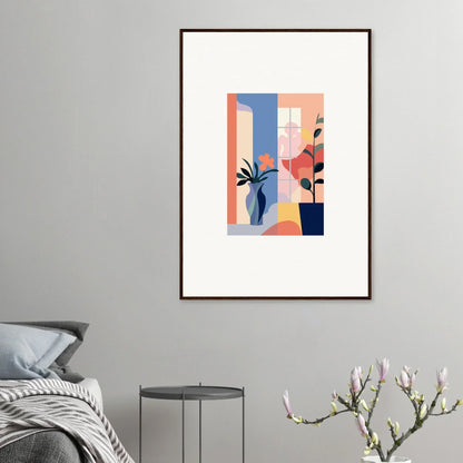 Framed abstract Canvas Print with geometric shapes and potted plants for room decoration