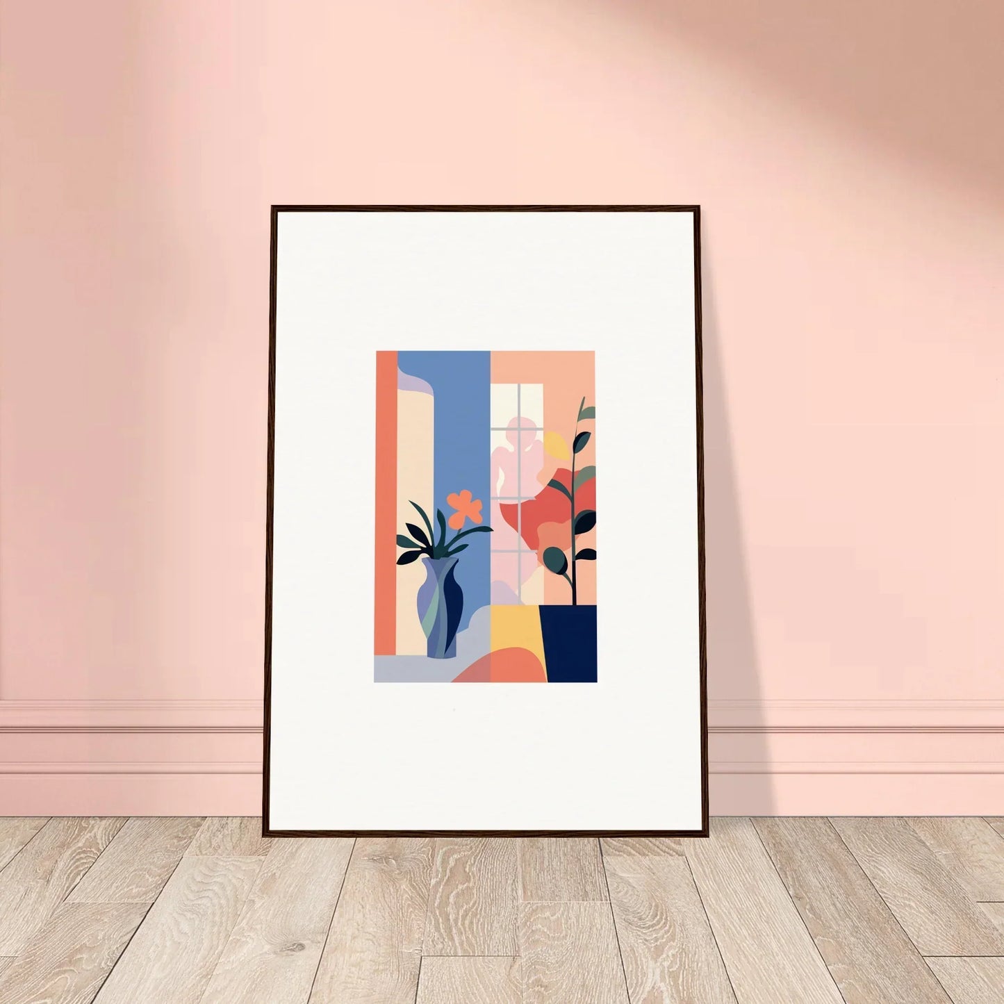 Framed Echoic Flower Emblaze canvas print with pastel geometric shapes for room decoration