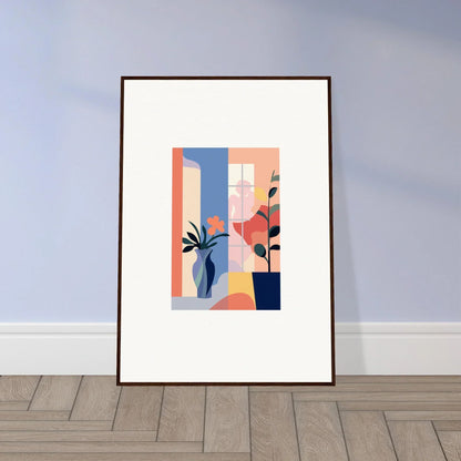 Framed canvas print of Echoic Flower Emblaze with pastel shapes for trendy room decoration