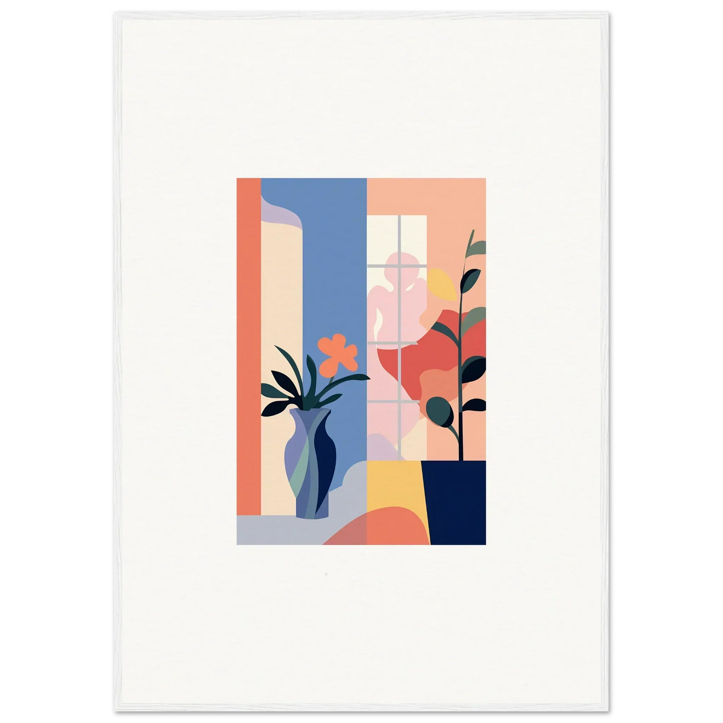 Abstract geometric flower emblaze canvas print with pastel plants and vases for room decoration