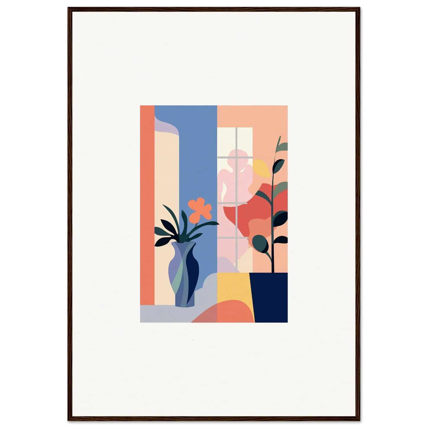 Abstract geometric canvas print with pastel flower emblaze plants for trendy room decoration