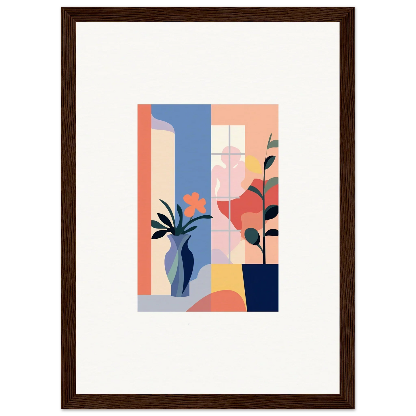 Abstract geometric art of stylized plants and vases for beautiful room decoration