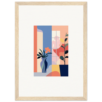 Framed canvas print of Echoic Flower Emblaze with pastel geometric shapes for room decoration