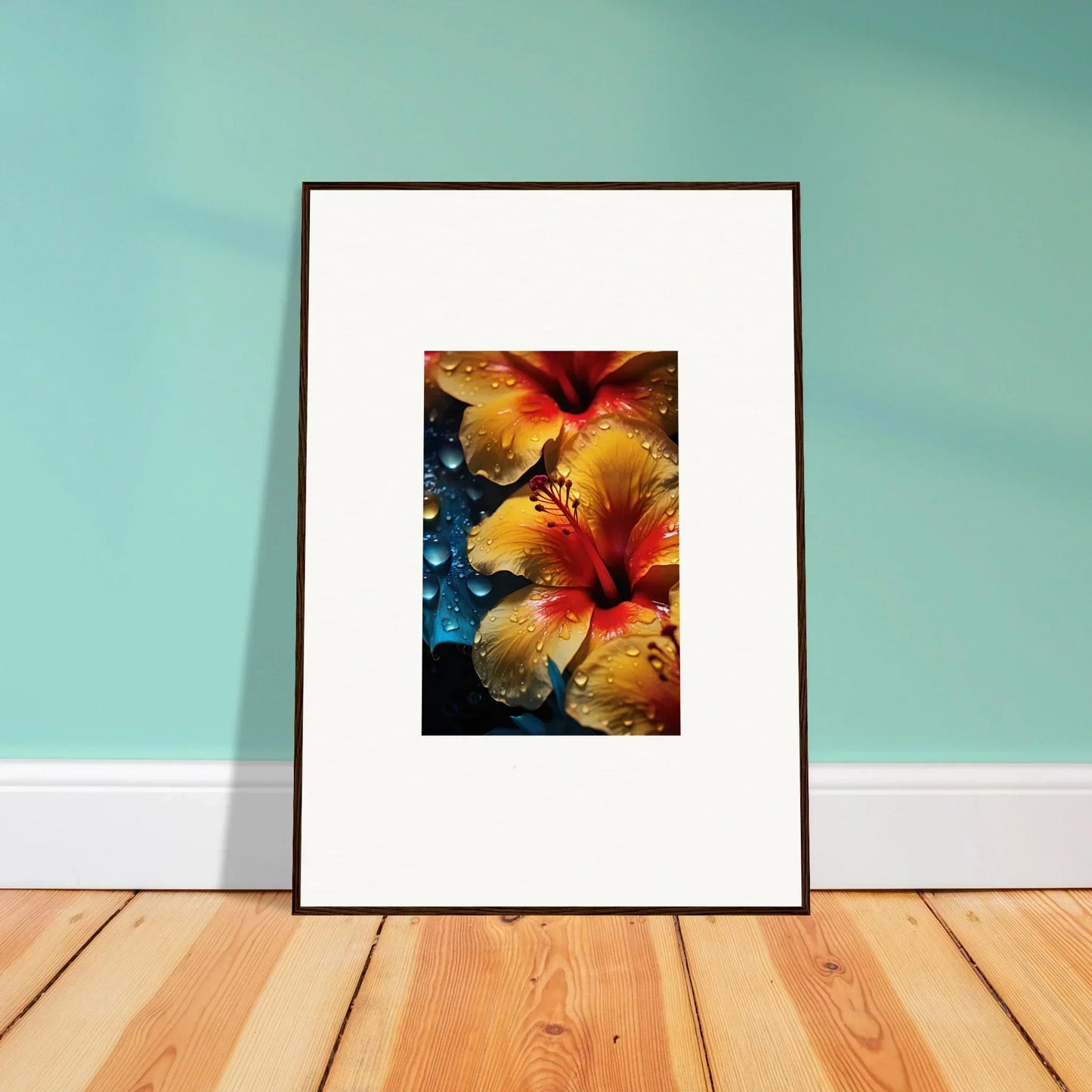 Framed photo of vibrant orange hibiscus from the Echoing Sun Chorus special edition art™