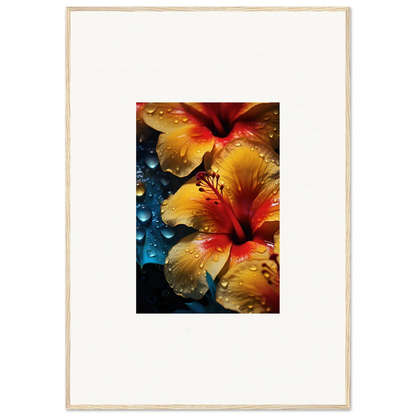 Vibrant Yellow and Red Hibiscus Flowers with Dew Drops from Echoing Sun Chorus Special Edition Art