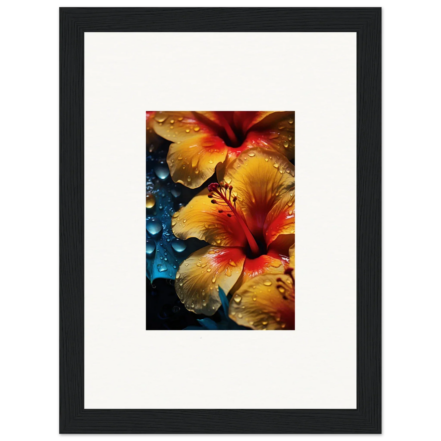 Vibrant orange and red hibiscus flowers on Echoing Sun Chorus Special Edition Art™