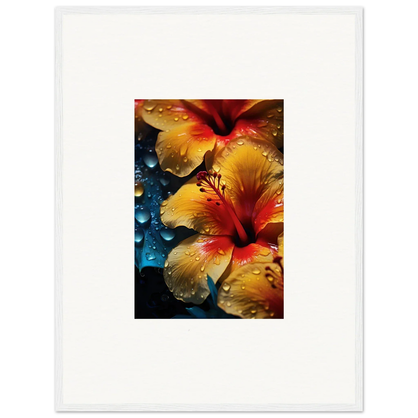 Vibrant yellow and red hibiscus flowers with dew, Echoing Sun Chorus special edition art™