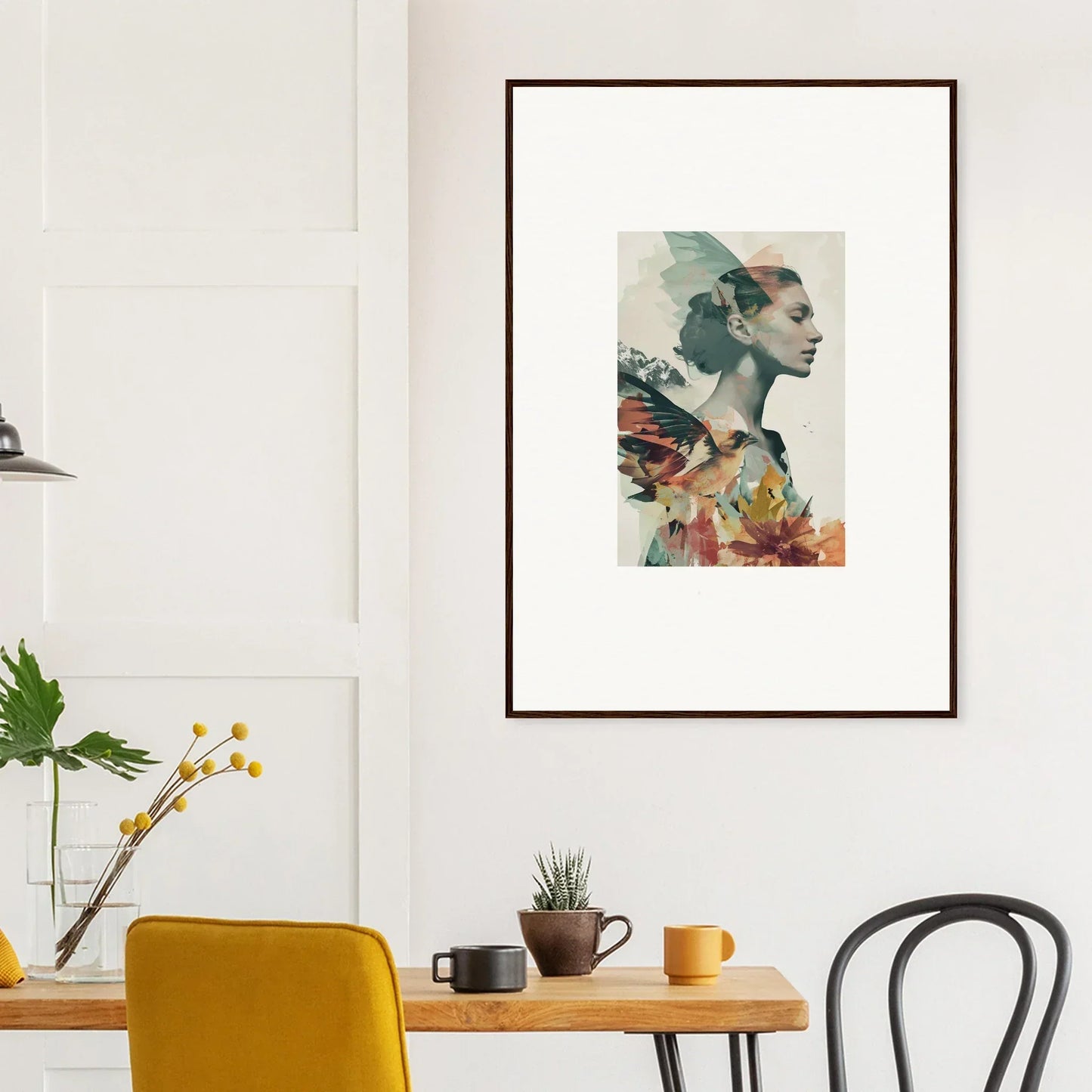 Framed canvas print of Eclectic Reverie Blossom with floral profile portrait for room decoration