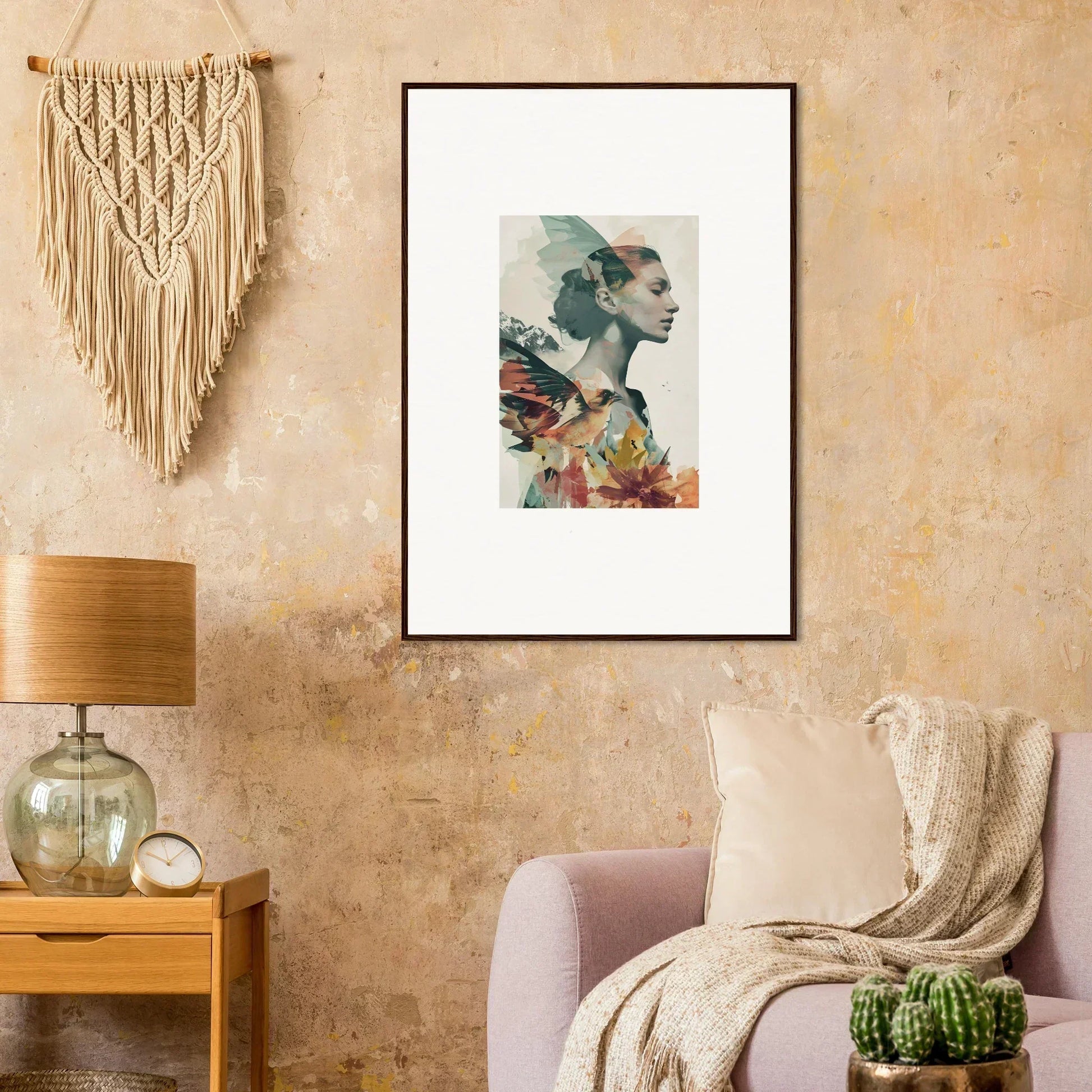 Framed colorful floral abstract portrait canvas print for your Eclectic Reverie Blossom room decoration