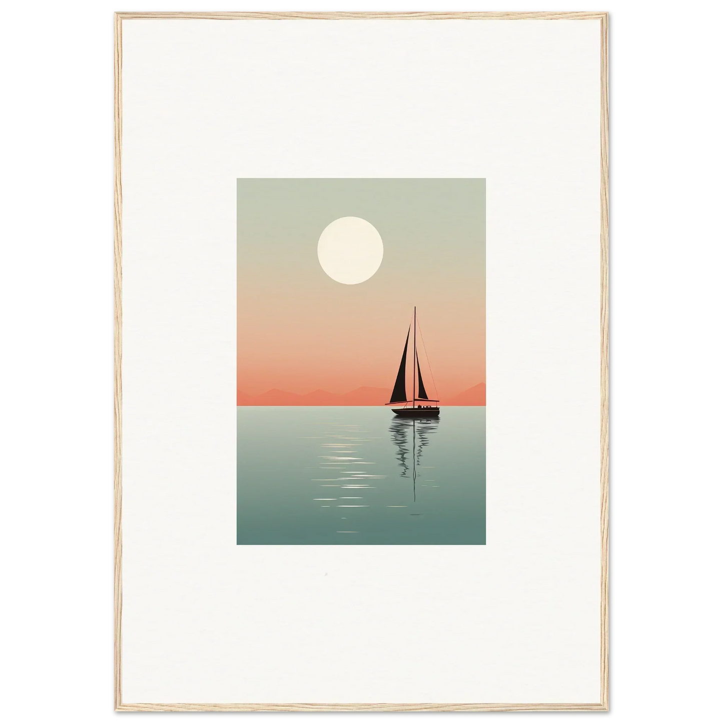 Sailboat silhouette at sunset with a full moon for Nautical Harmonies canvas print