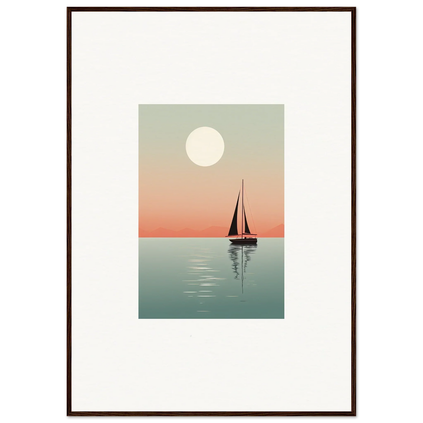 Framed canvas print of minimalist sailboat art for nautical harmonies room decoration