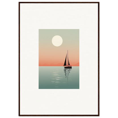 Framed canvas print of minimalist sailboat art for nautical harmonies room decoration