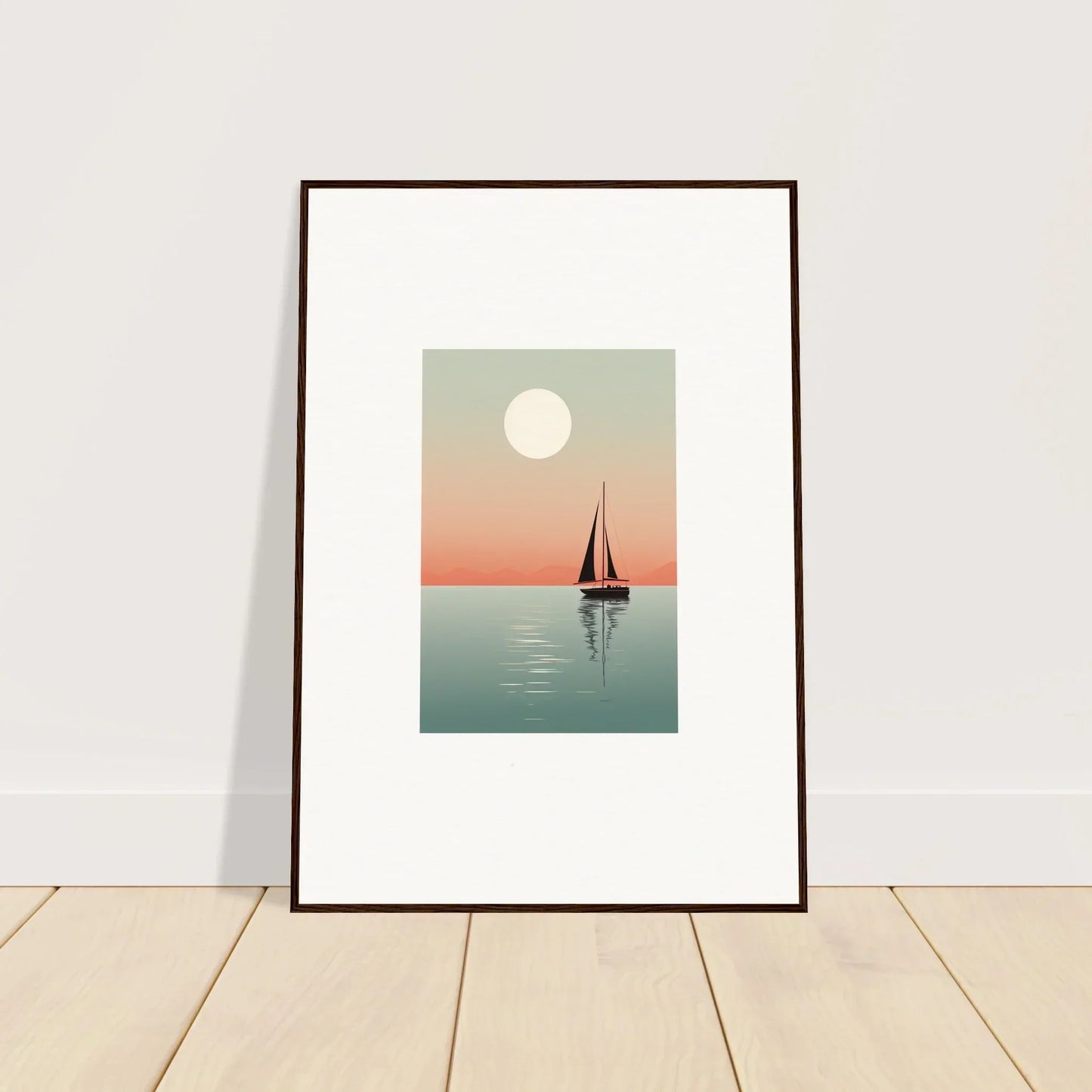 Framed canvas print of a sailboat under a full moon for nautical harmonies room decoration