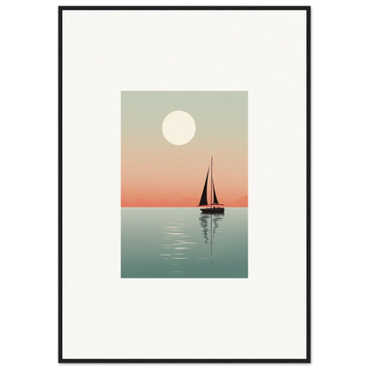 Sailboat silhouette at sunset with full moon for Nautical Harmonies canvas print