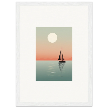 Sailboat silhouette at sunset with full moon, perfect for Nautical Harmonies canvas print