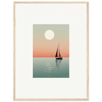 Sailboat silhouette at sunset with full moon, perfect for Nautical Harmonies room decoration