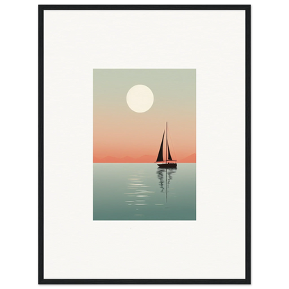 Sailboat silhouette at sunset with a full moon - perfect for nautical harmonies room decoration