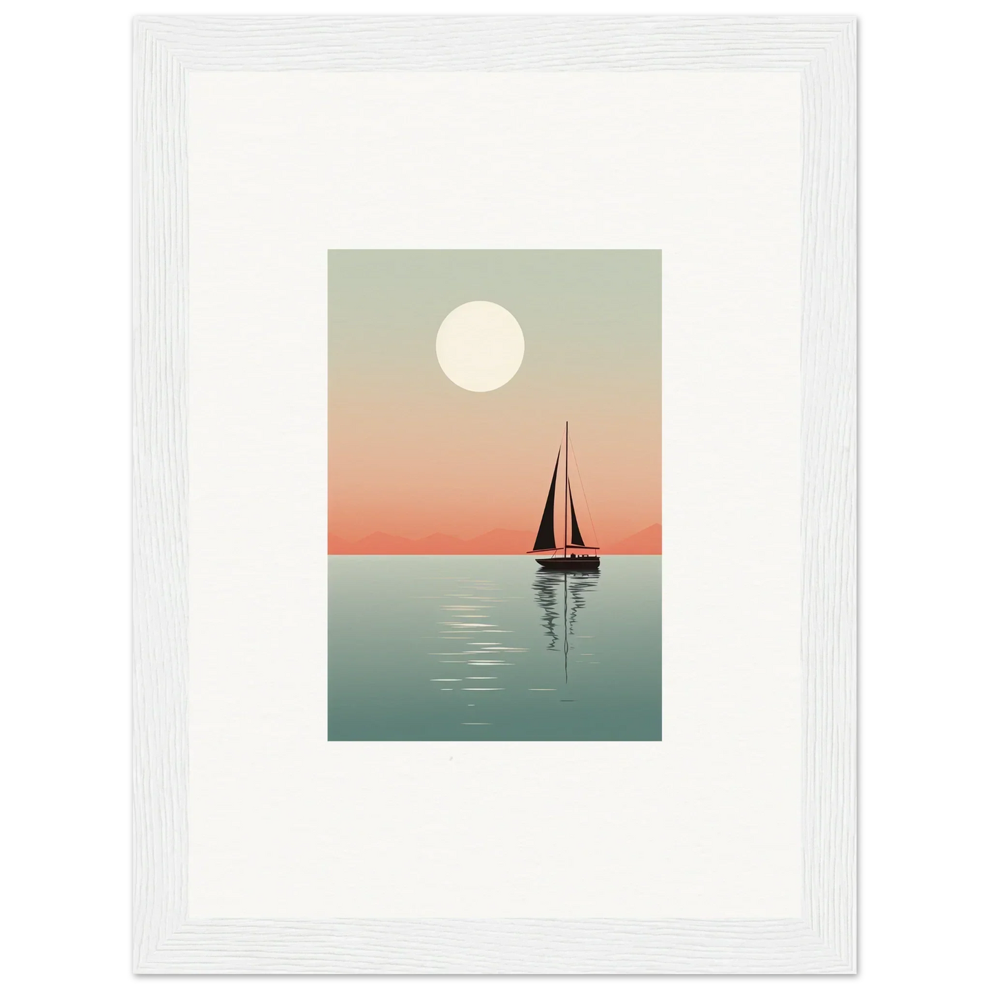 Sailboat silhouette at sunset with full moon for Nautical Harmonies canvas print